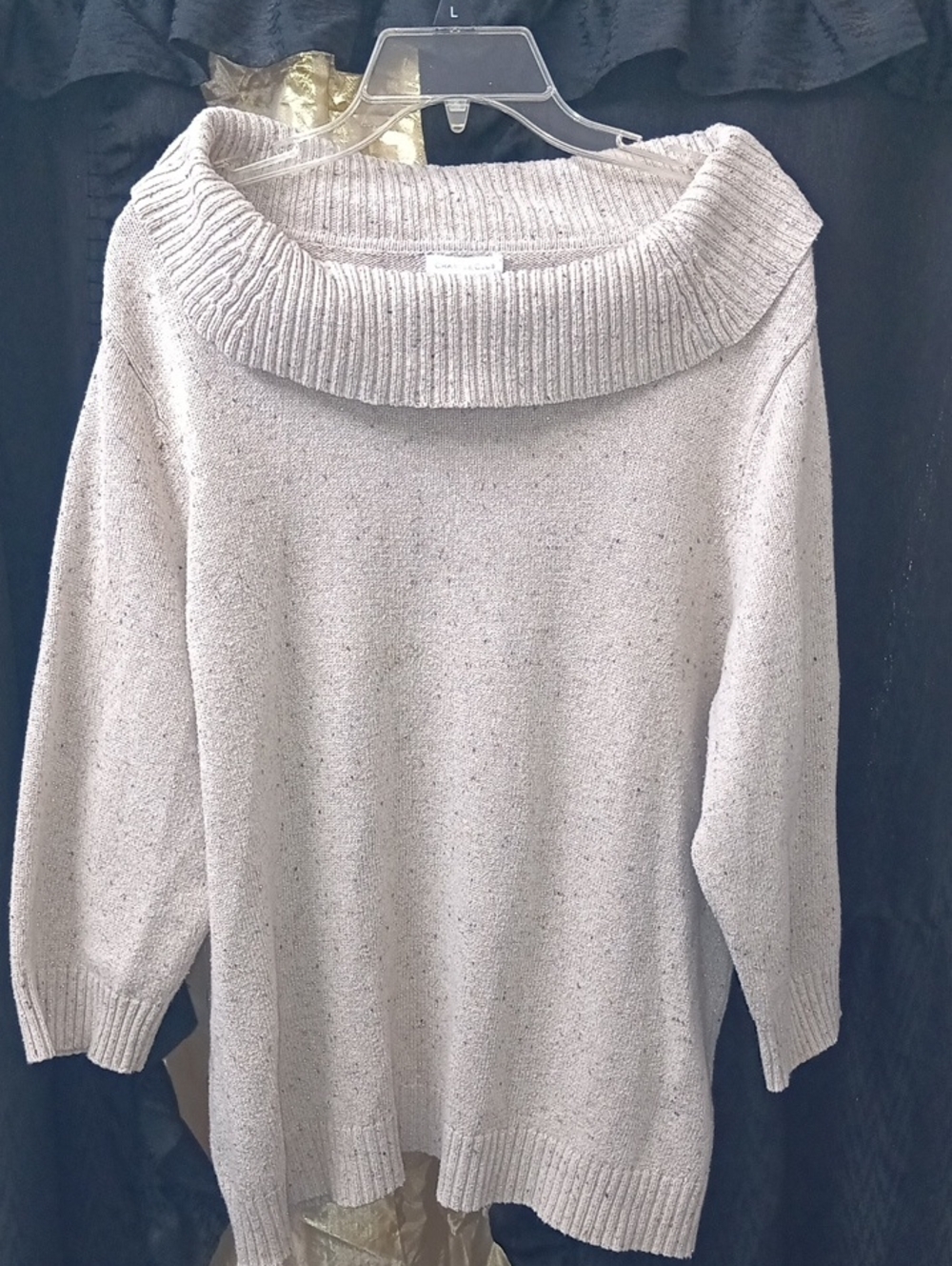 Cozy Off-Shoulder Tunic Sweater in Light Cream| Size 2x